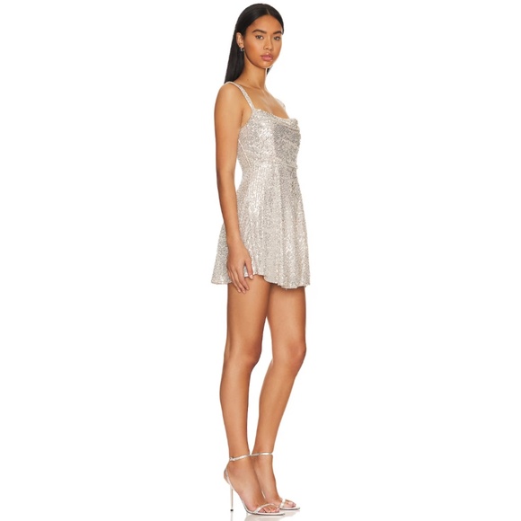 For Love & Lemons Candice Mini Dress in Silver - Picture 14 of 16